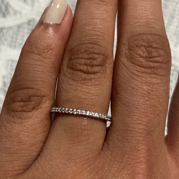 1.5 mm CZ Cubic Zirconia Minimalist .925 Sterling Silver Stackable Eternity Ring - Picture 5 of 11
